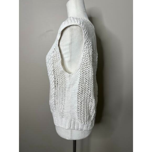 Specialty House White Crochet Sweater Cardigan Vest Large Button Boho Fisherman - Picture 2 of 11